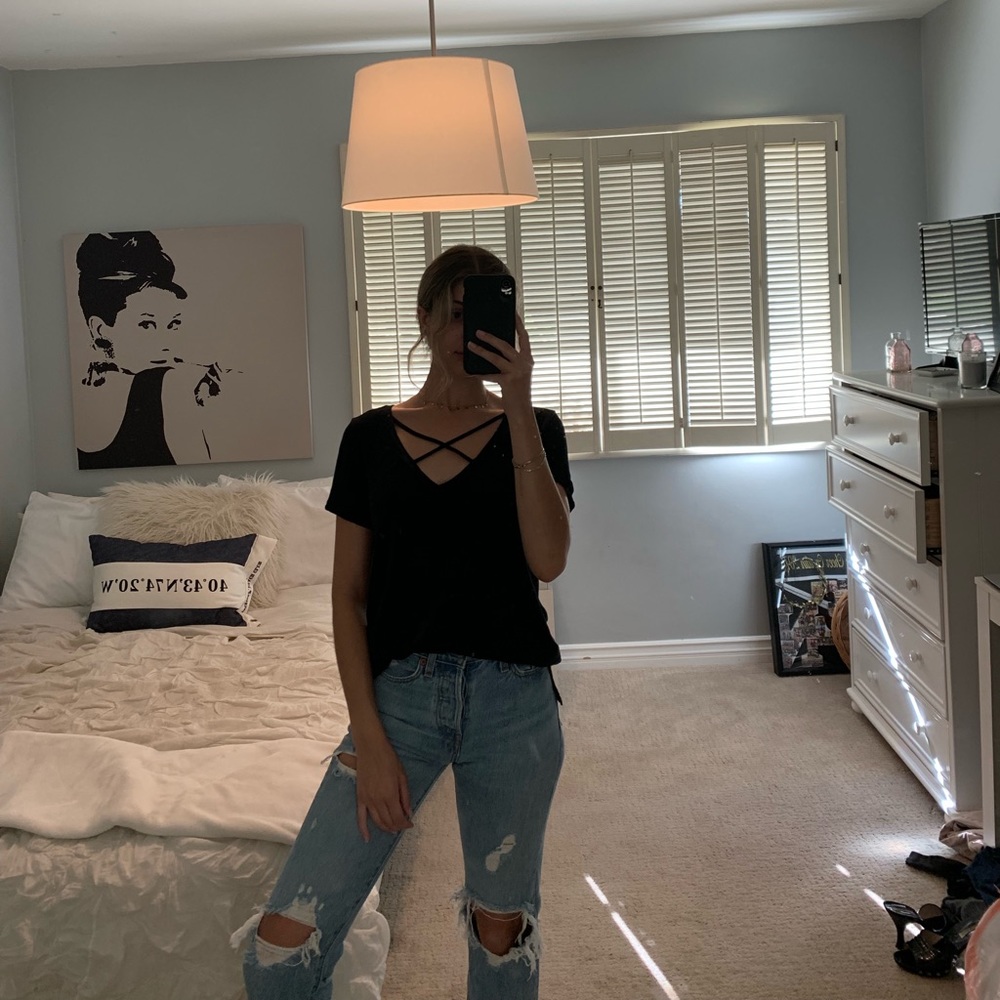 Black cross neck top